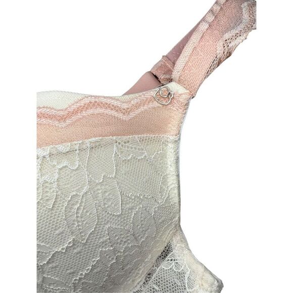 LoveHoney Lingerie Women’s Large Push Up Bra Pink White Lace Coquette - Picture 3 of 7